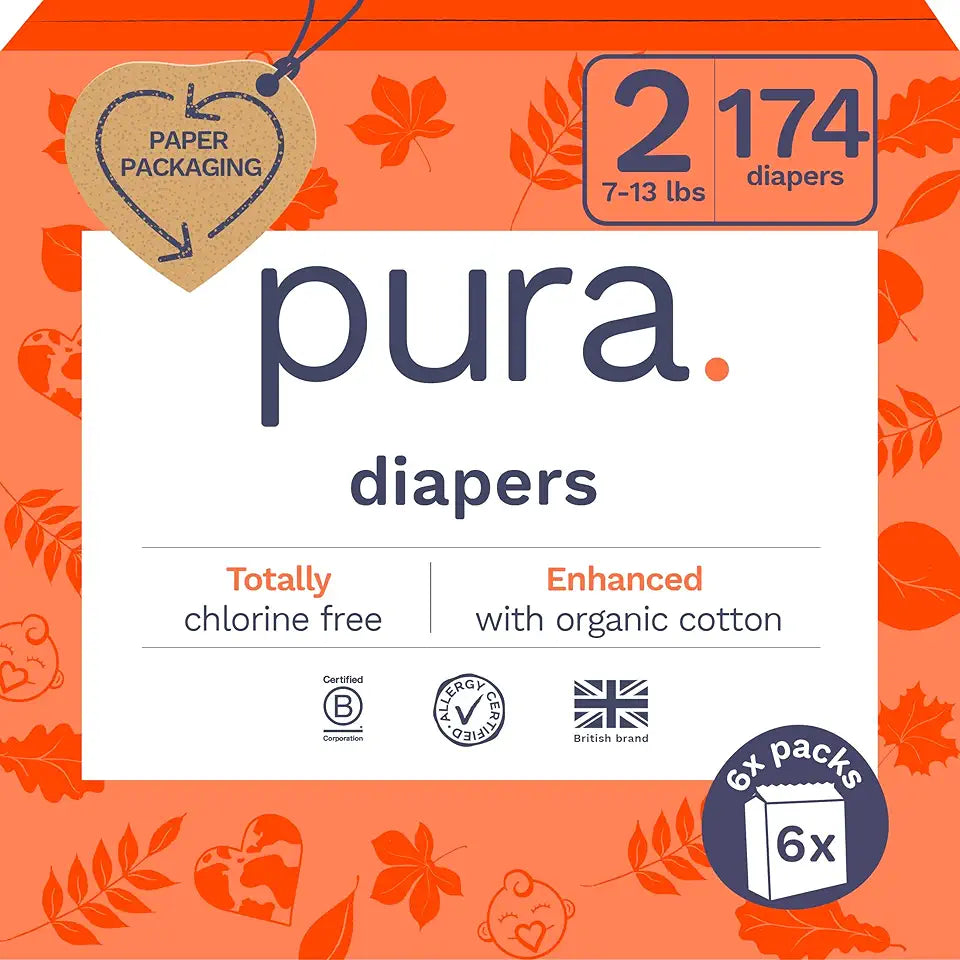 Hypoallergenic Diapers Size 2 (7-13 lbs) Chlorine Free Organic Cotton I607