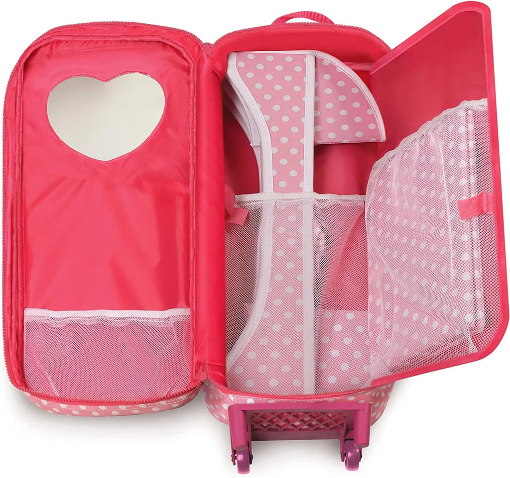 Pink Polka Dot 3-in-1 Trolley Doll Carrier with Rocking Bed and Bedding B8339