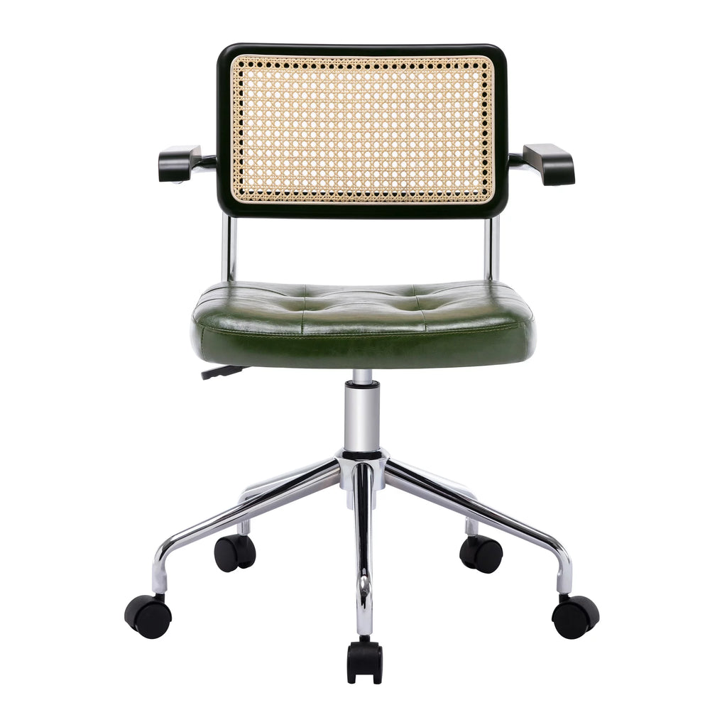 Green Faux Leather Swivel Office Chair with Rattan Back N132461