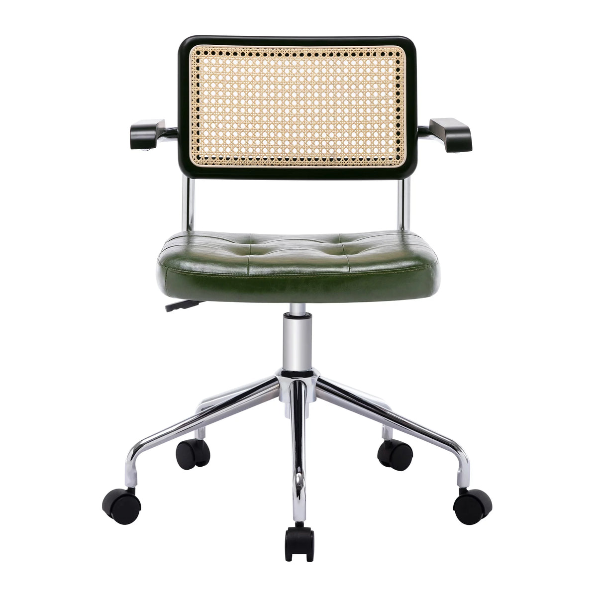 Green Faux Leather Swivel Office Chair with Rattan Back N132461