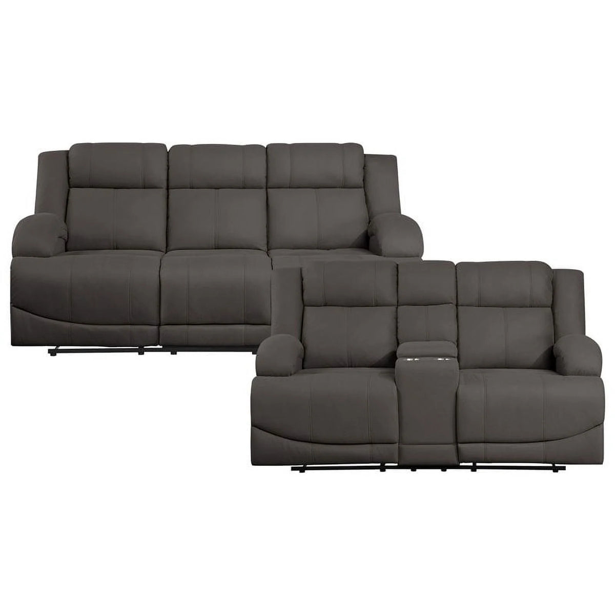 Chocolate Wood & Fabric Double Reclining Sofa X93699