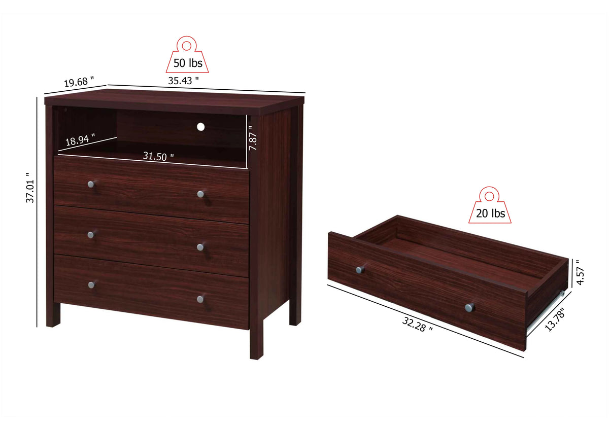 3 Drawer Mahogany Dresser with Open Shelf J194874