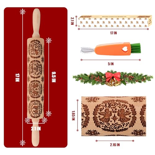 17" Wooden Rolling Pin with Cleaning Brush X990915