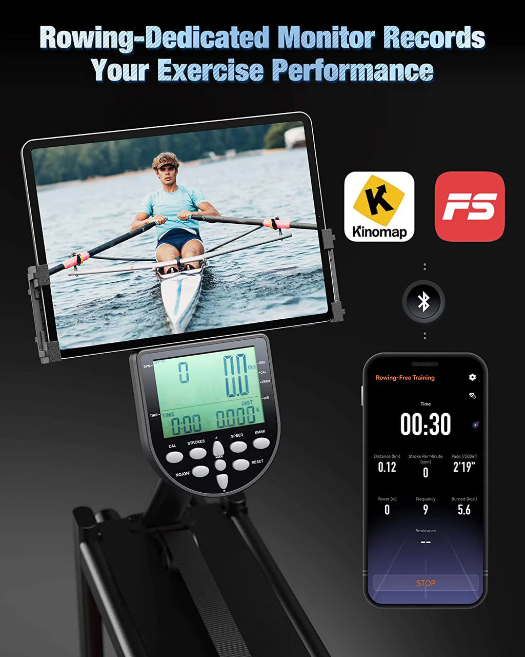 Water Rowing Machine 350 LB Weight Capacity Foldable with LCD Monitor S7234
