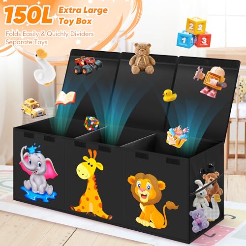 Extra Large Collapsible Storage Organizer with Lids, 40"x16"x16" Black Y7809
