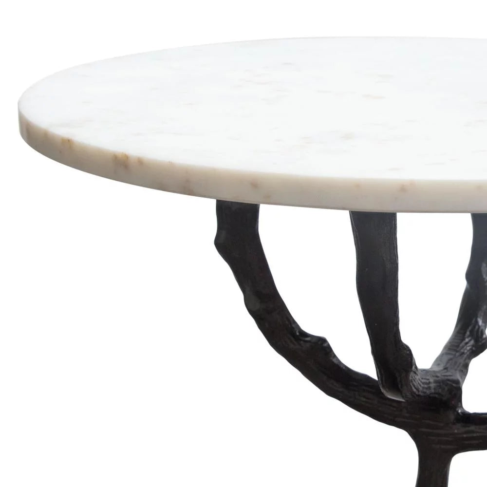 Birch Round Accent Table with Marble Top C1716
