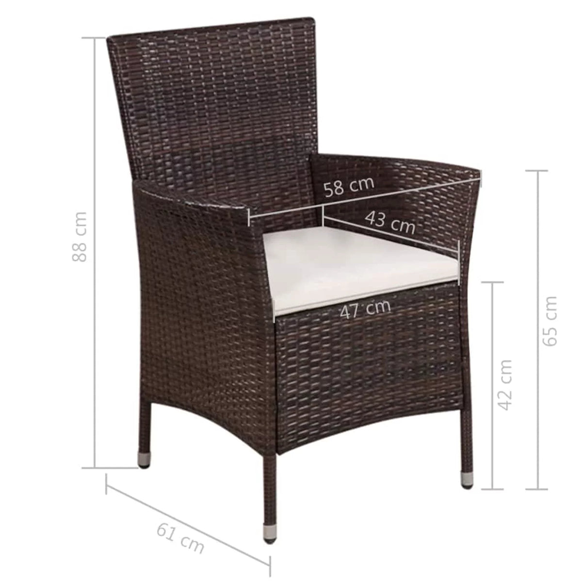 Brown Poly Rattan 3 Piece Bistro Set with Cushion E6428