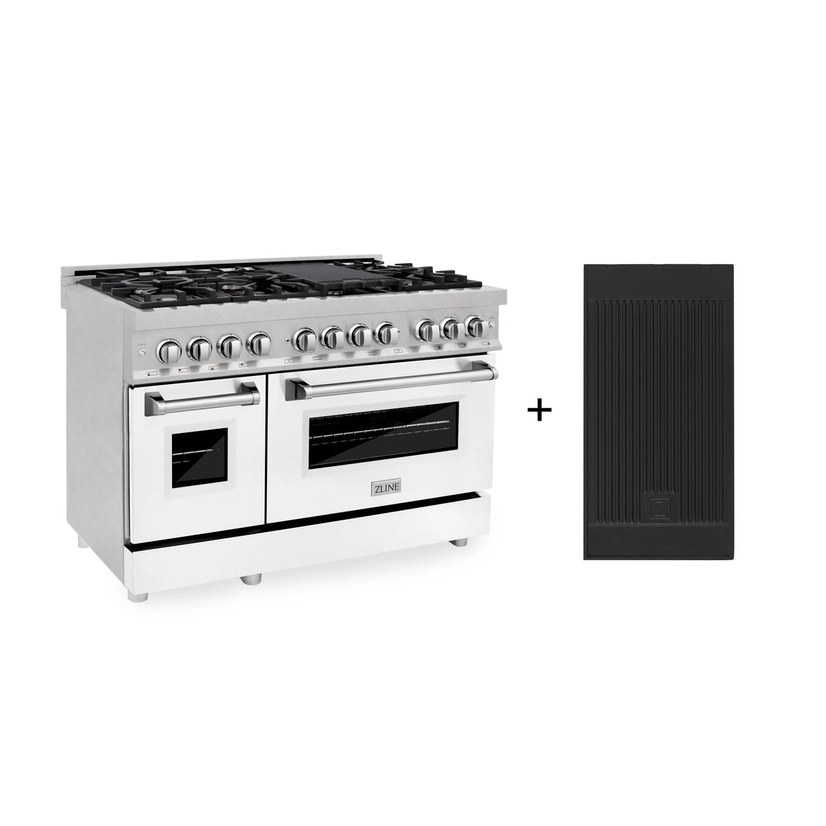 48 6.0 cu. ft. Gas Burner Electric Oven with Griddle and White Matte Door in Stainless Steel B1844