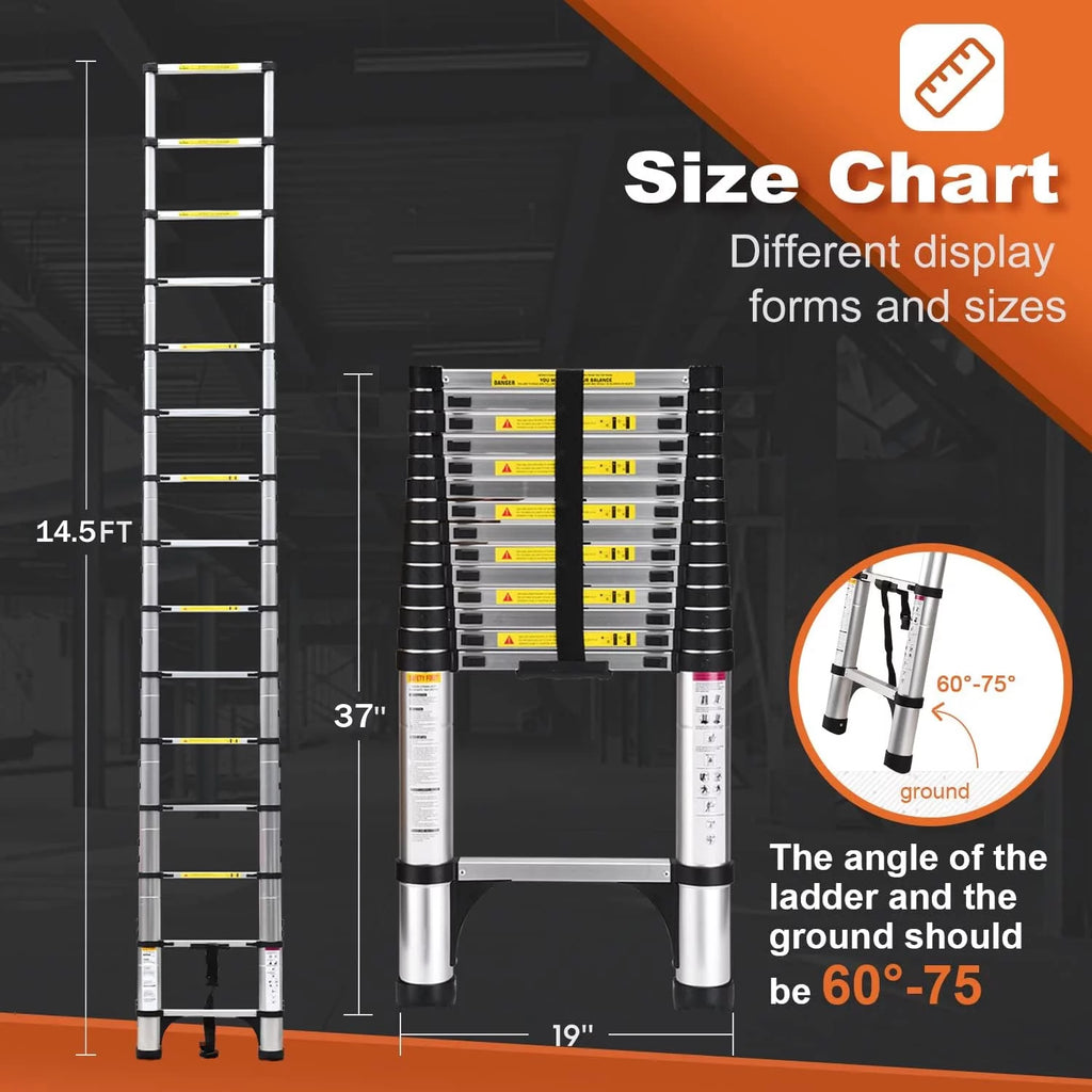 14.5 FT Aluminum Telescoping Extension Ladder 330lbs V141