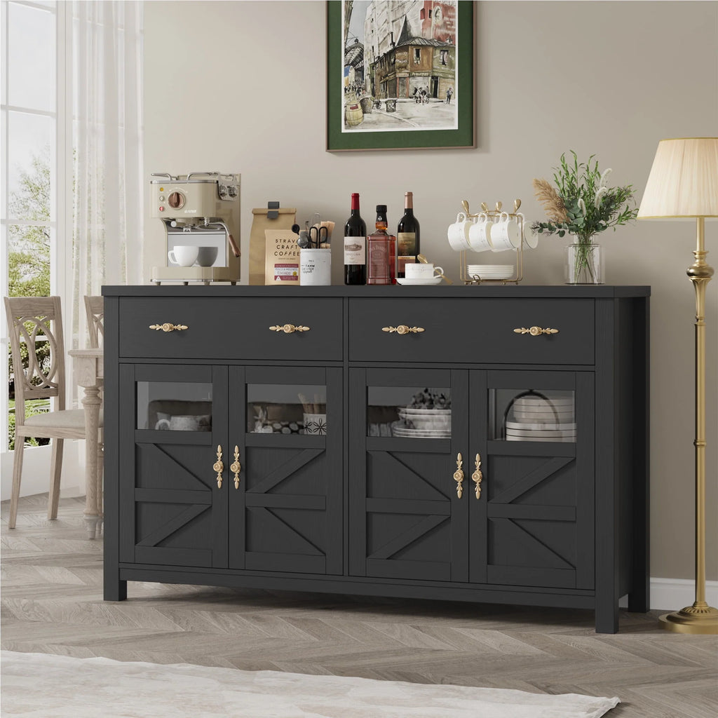 2 Drawer Glass Door Wood Sideboard P308