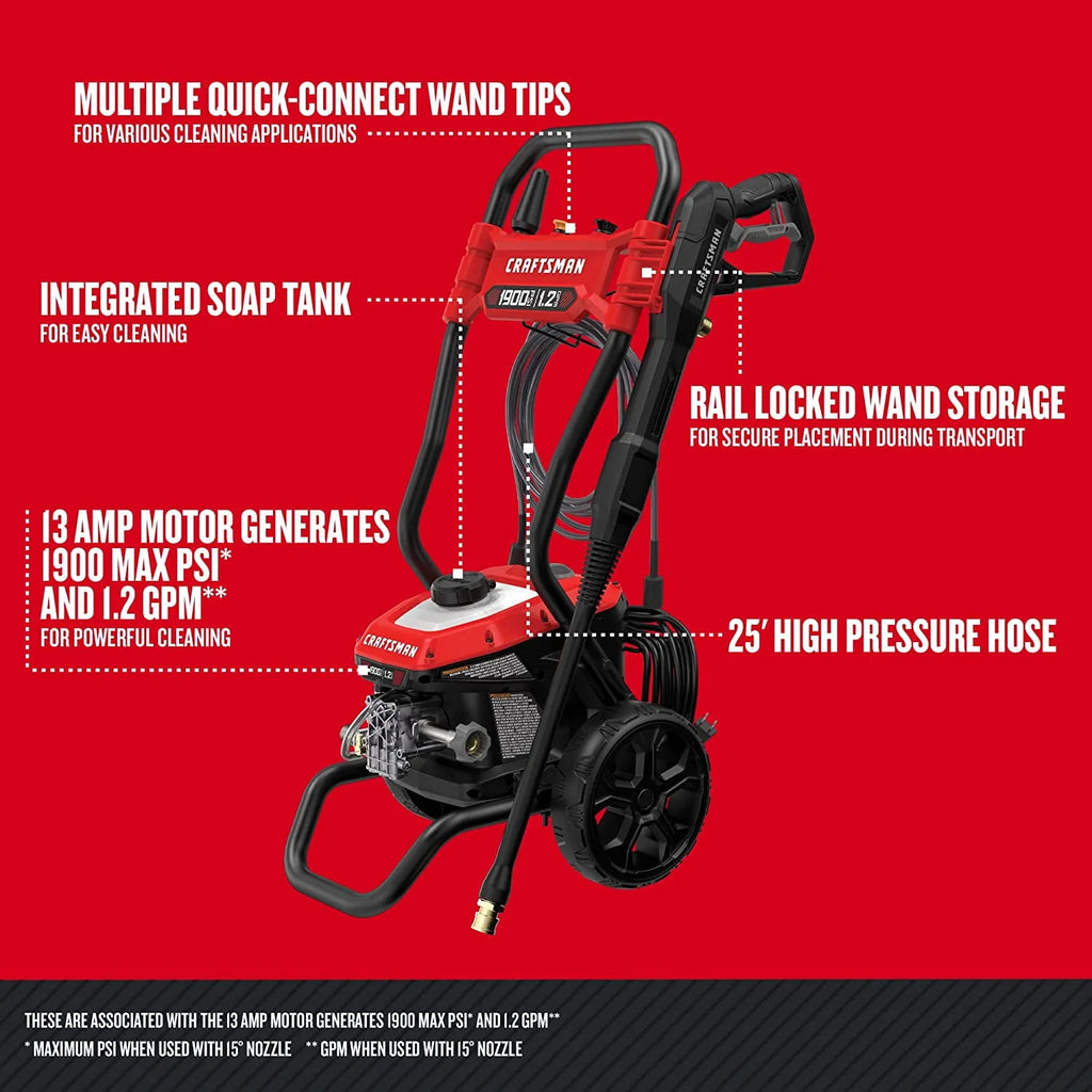 Cold Water 1900 PSI 1.2 GPM Electric Pressure Washer Q960